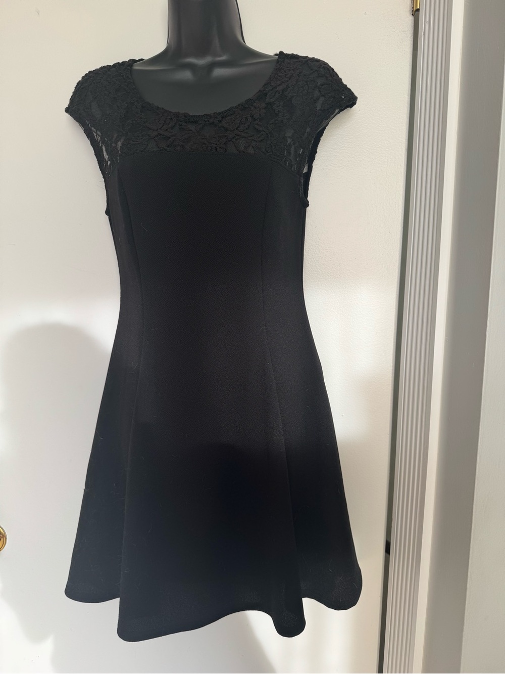 Black Lace Yoke Fit-and-Flare Mini Dress